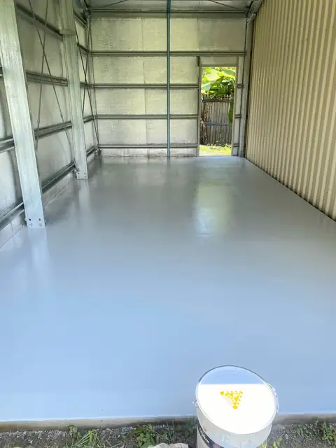 Grey epoxy shed floor